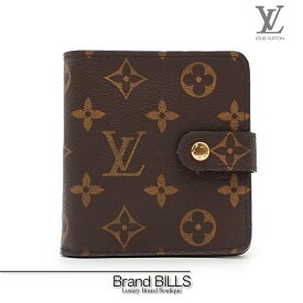 未使用品 LOUIS VUITTON ルイ ヴィトン コンパクトジップ 折り財布 モノグラム ブラウン ゴールド金具 M61667 送料無料 【中古】