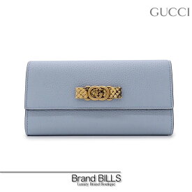 未使用品 GUCCI グッチ インターロッキングG パイソン トリム 長財布 750461 レザー ライトブルー ゴールド金具 JAPAN EXCLUSIVE 送料無料 【中古】