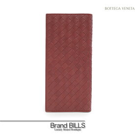 未使用品 BOTTEGA VENETA ボッテガヴェネタ イントレチャート 二つ折り 長札入れ 財布 ブラウン レッド 赤茶系 送料無料 【中古】