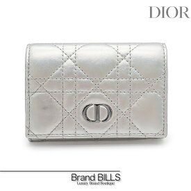 未使用品 Christian Dior クリスチャンディオール カロ XS レディース 折り財布 カードケース カナージュ ラムスキン シルバー 送料無料 【中古】
