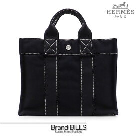 未使用品 HERMES エルメス サックドーヴィル トートPM トートバッグ ハンドバッグ ブラック ホワイトステッチ シルバー金具 コットンキャンバス 送料無料 【中古】