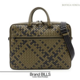 未使用品 BOTTEGA VENETA ボッテガヴェネタ イントレチャート ビジネスバッグ メンズ 2way ラムスキン カーキ 送料無料 【中古】