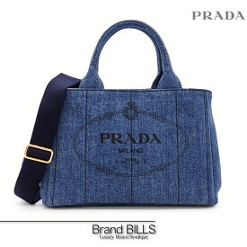 未使用品 PRADA プラダ カナパ ハンドバッグ ショルダーバッグ 2way 1BG439 デニム ブルー ゴールド金具 トライアングルロゴ 送料無料 【中古】