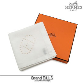 未使用品 HERMES エルメス ハンカチ エブリン 081019G 刺しゅう BLANC ホワイト 送料無料 【中古】