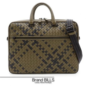 未使用品 BOTTEGA VENETA ボッテガヴェネタ イントレチャート ビジネスバッグ ラムスキン カーキ メンズ 【中古】