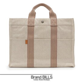 未使用品 HERMES エルメス ニューフールトゥ トートMM トートバッグ 102018M キャンバス ベージュ ブラウン シルバー金具 ユニセックス 【中古】