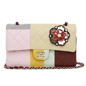 【中古】シャネル CHANEL マトラッセ 25 Wフラップ カメリア フラワー チャーム 2WAY チェーン ショルダーバッグ 斜め掛け レザー マルチカラー ピンク ブラウン ベージュ A01112