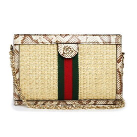 【新品・未使用品】グッチ GUCCI オフィディア GGスモール チェーン ショルダーバッグ 斜め掛け ラフィア ストロー パイソン エキゾチックレザー ベージュ 503877