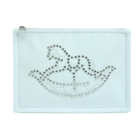【美品】エルメス HERMES トゥルース フラット PM ベビー クリュート シュヴァル スタッズ 木馬 ポーチ トワル コットン 100％ ブルーグラシエ ライトブルー 青