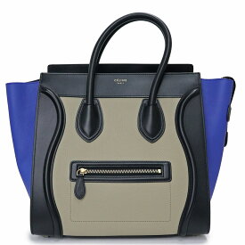 【未使用　展示品】セリーヌ CELINE ラゲージ ミニ ショッパー トート ハンドバッグ カーフスキン ラムスキン レザー ブルー ベージュ ブラック 青 黒 165213