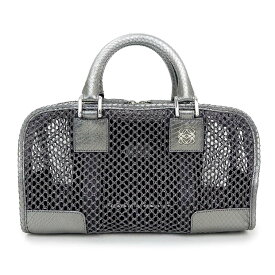 【中古】ロエベ LOEWE メッシュ 編み込み アマソナ 28 ハンドバッグ パイソン エキゾチックレザー シルバー Edicion Especial 限定品