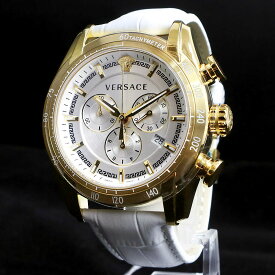 【未使用　展示品】ヴェルサーチ VERSACE V-RAY クロノグラフ クォーツ 腕時計 ステンレススチール 型押しレザー ホワイト 白 VEDB00218