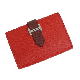 【新品・未使用品】エルメス HERMES ベアン カードケース ヴォーエプソン レザー ヴェルソ バイカラー ルージュカザック ルージュアッシュ レッド 赤 シルバー金具 T刻印 箱付