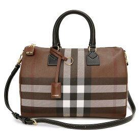 【新品・未使用品】バーバリー BURBERRY ミディアム ボウリング バッグ 2WAY 斜め掛け ショルダー ハンドバッグ PVC カーフスキン レザー ブラウン ブラック 茶 黒 ゴールド金具 8052348