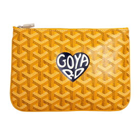 【新品・未使用品】ゴヤール GOYARD セナ PM マーカージュ クラッチバッグ ポーチ ヘリンボーン ゴヤールディンキャンバス シュヴロッシュカーフスキン レザー イエロー 黄 シルバー金具 箱付