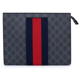 【新品・未使用品】グッチ GUCCI ウェブストライプ クラッチバッグ セカンドバッグ GGスプリームキャンバス ブラック 黒 シルバー金具 475316