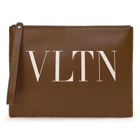 【未使用　展示品】ヴァレンティノ VALENTINO VLTN ロゴ ポーチ クラッチバッグ カーフスキン レザー スタッズ ブラウン ホワイト 茶 白 シルバー金具 RY2P0299LVN