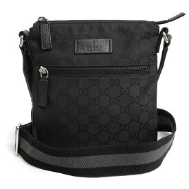 【中古】グッチ GUCCI メッセンジャー ショルダーバッグ 斜め掛け GGナイロン レザー ブラック 黒 シルバー金具 449183