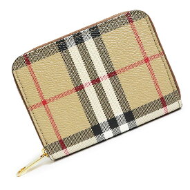 【新品・未使用品】バーバリー BURBERRY スモール チェック ジップウォレット ラウンドファスナー コインケース 小銭入れ 財布 コーティングキャンバス カーフスキン レザー ベージュ ブラウン 茶 ゴールド金具 8070600 箱付