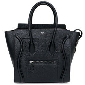 【未使用　展示品】セリーヌ CELINE ラゲージ マイクロショッパー ハンドバッグ ドラムドカーフ ブラック 黒 マットシルバー金具 189793DRU