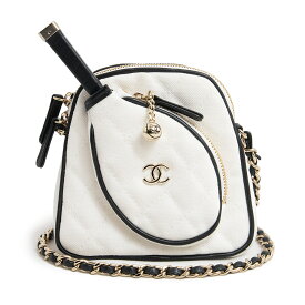 【未使用　展示品】シャネル CHANEL ココマーク マトラッセ クルーズ コレクション ルック36 ラケット チェーン クラッチ ショルダーバッグ 斜め掛け コットンキャンバス カーフスキン レザー ホワイト ブラック 白 黒 ゴールド金具 AP3150