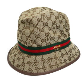 【未使用保管品】グッチ GUCCI パレス PALACE コラボ ウェブライン バケット ハット 帽子 Mサイズ GGキャンバス ベージュ ゴールド金具 726133