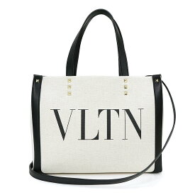 【新品・未使用品】ヴァレンティノ ガラヴァーニ Valentino Garavani VLTN プリント ミニ トート 2WAY ショルダー ハンドバッグ 斜め掛け キャンバス レザー ベージュ ブラック 白 黒 ゴールド金具 XW2B0H19FWB