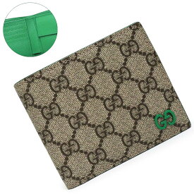 【新品・未使用品】グッチ GUCCI GG ディテール ダブルG 二つ折り財布 GGスプリームキャンバス レザー バイカラー ベージュ グリーン 緑 シルバー金具 768244 箱付