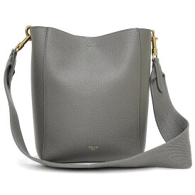 【未使用保管品】セリーヌ CELINE サングル バケット スモール ショルダーバッグ 斜め掛け グレインカーフレザー グレー ゴールド金具 18930