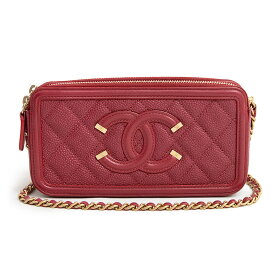 【美品】シャネル CHANEL マトラッセ CCフィグリー チェーンウォレット 長財布 ミニショルダーバッグ 斜め掛け キャビアスキン レザー ボルドー 赤紫 アンティークゴールド金具 A84450 箱付