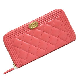 【新品・未使用品】シャネル CHANEL ボーイシャネル マトラッセ ラウンドファスナー 長財布 ラムスキン レザー ピンク アンティークゴールド金具 A80815 箱付