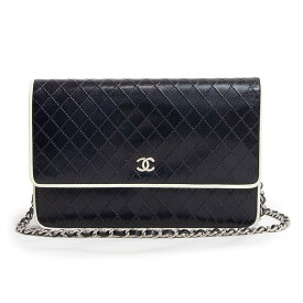 【未使用　展示品】シャネル CHANEL ビコローレ ココマーク マトラッセ 斜め掛け チェーンウォレット 長財布 カーフスキン レザー ダークネイビー 紺 シルバー金具