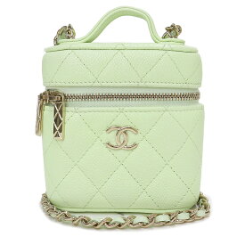 【未使用　展示品】シャネル CHANEL スモール バニティ ケース マトラッセ ココマーク チェーン ショルダーバッグ 斜め掛け キャビアスキン レザー ライトグリーン 緑 ライトゴールド金具 AP2503