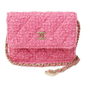 【新品・未使用品】シャネル CHANEL CC ココマーク マトラッセ ミニ チェーン ショルダー ポーチ ポシェット ベルトバッグ ツイード ピンク シャンパン ゴールド金具 箱付