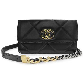 【未使用　展示品】シャネル CHANEL 19 ナインティーン ココマーク マトラッセ チェーンウォレット 財布 ラムスキン レザー ブラック 黒 アンティークゴールド シルバー金具
