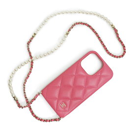 【新品・未使用品】シャネル CHANEL マトラッセ パール チェーン ショルダー 携帯 スマホ スマートフォンケース iPhone 14 Pro 斜め掛け ラムスキン レザー ピンク ゴールド金具 AP3556 箱付