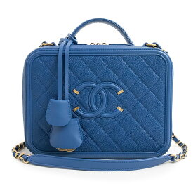 【新品・未使用品】シャネル CHANEL マトラッセ CCフィリグリー ラージ バニティ ケース ココマーク 斜め掛け 2WAY ショルダー ハンドバッグ キャビアスキン レザー ブルー 青 アンティークゴールド金具 A93344
