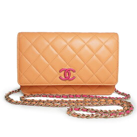 【未使用　展示品】シャネル CHANEL マトラッセ ココマーク チェーンウォレット 長財布 ショルダーバッグ 斜め掛け ラムスキン レザー オレンジ ピンク ゴールド金具 AP3657 箱付