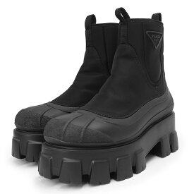 【未使用　展示品】プラダ PRADA モノリス ギャバジン 三角ロゴ トライアングル ショートブーツ ラバー レザー Re-Nylon #36.5 23.5cm シューズ 靴 NERO ブラック 黒 1T933M