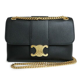 【未使用　展示品】セリーヌ CELINE ヴィクトワール ミディアム チェーン ショルダーバッグ 斜め掛け サプルカーフスキン レザー ブラック 黒 ゴールド金具 115853FDU