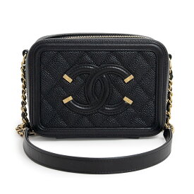 【未使用　展示品】シャネル CHANEL CCフィリグリー ココマーク マトラッセ ミニ ヴァニティ チェーン ショルダーバッグ ポーチ 斜め掛け キャビアスキン レザー ブラック 黒 ゴールド金具 A84452