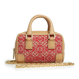 【新品・未使用品】ロエベ LOEWE アマソナ ナノ 2WAY チェーン ショルダー ハンドバッグ 斜め掛け カーフスキン レザー ジャガード ウォームデザート レッド ライトブラウン 茶 赤 ゴールド金具 A039U96X02