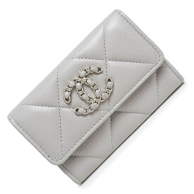 【新品・未使用品】シャネル CHANEL 19 ナインティーン マトラッセ フラップ カードケース 名刺入れ 定期入れ パスケース コインケース 小銭入れ 財布 ラムスキン レザー グレー シルバー金具 AP1790