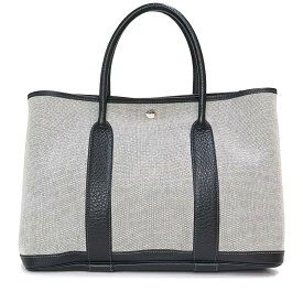 【中古】エルメス HERMES ガーデンパーティ 36 PM ハンドバッグ トワルアッシュ キャンバス ブッフルスキッパー レザー Ecru エクリュ Noir ノワール ブラック 黒 シルバー金具 □H刻印