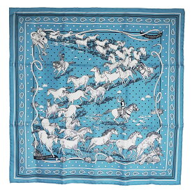 【新品・未使用品】エルメス HERMES カレ 55 バンダナ Les Mustangs Bandana 野生馬 スカーフ シルク100％ ミント ブルーグリス ブラン ノワール 青 箱付
