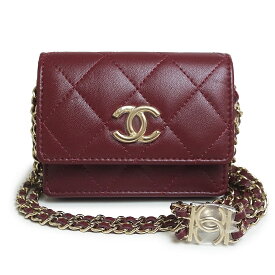 【未使用　展示品】シャネル CHANEL マトラッセ ココマーク ミニ チェーン ウォレット カードケース 財布 ショルダーバッグ 斜め掛け ラムスキン レザー ボルドー 赤 ゴールド金具