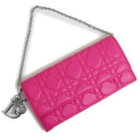 【未使用　展示品】クリスチャンディオール Christian Dior カナージュ チェーンウォレット 長財布 ラムスキン レザー ピンク シルバー金具 CAL43060P 箱付