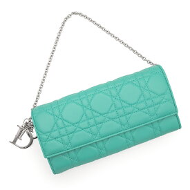 【未使用　展示品】クリスチャンディオール Christian Dior チェーンウォレット 長財布 カナージュ ラムスキン レザー ライトブルー 水色 シルバー金具 CAL43060P 箱付