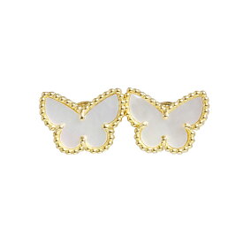 【美品】ヴァンクリーフ＆アーペル Van Cleef & Arpels スウィート パピヨン ピアス K18YG 750 イエローゴールド マザーオブパール ホワイト 白 VCARN5JM00