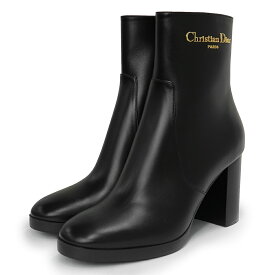 【未使用　展示品】クリスチャンディオール Christian Dior D-Town ヒール ショート ブーツ シューズ 靴 #37.5 24.5cm カーフスキン レザー ブラック 黒 ゴールド金具 KDT112SCF